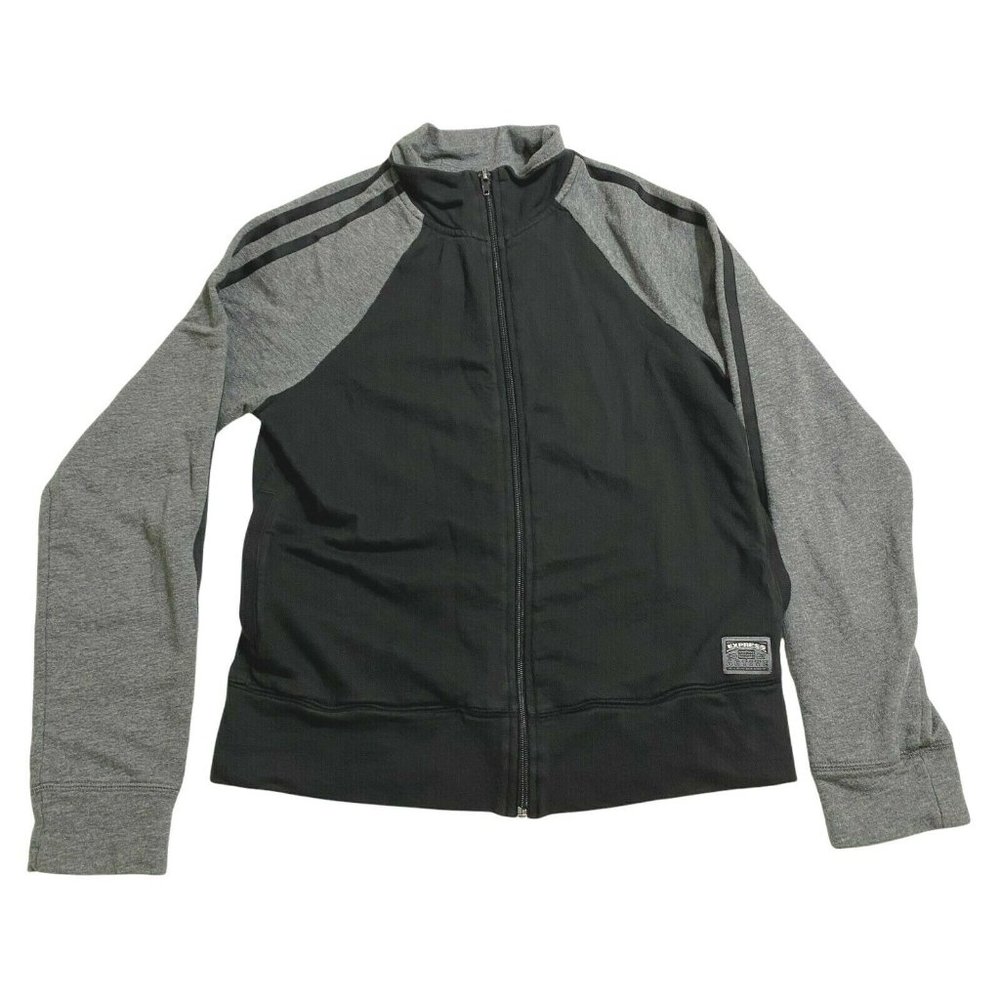 Express Womens Medium Sweatshirt Full Zip Lightweight‎ Jacket Black Gray Cotton